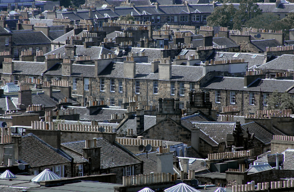 A photo of Edinburgh rooftops and chimneys